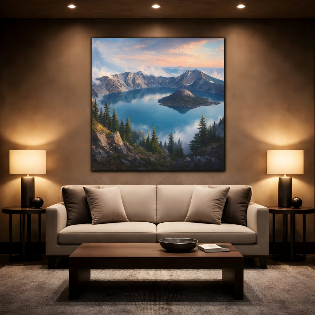 Mockup 2. Nature Mountain Lake Blue Lake Mountains shown as stretched canvas wall art