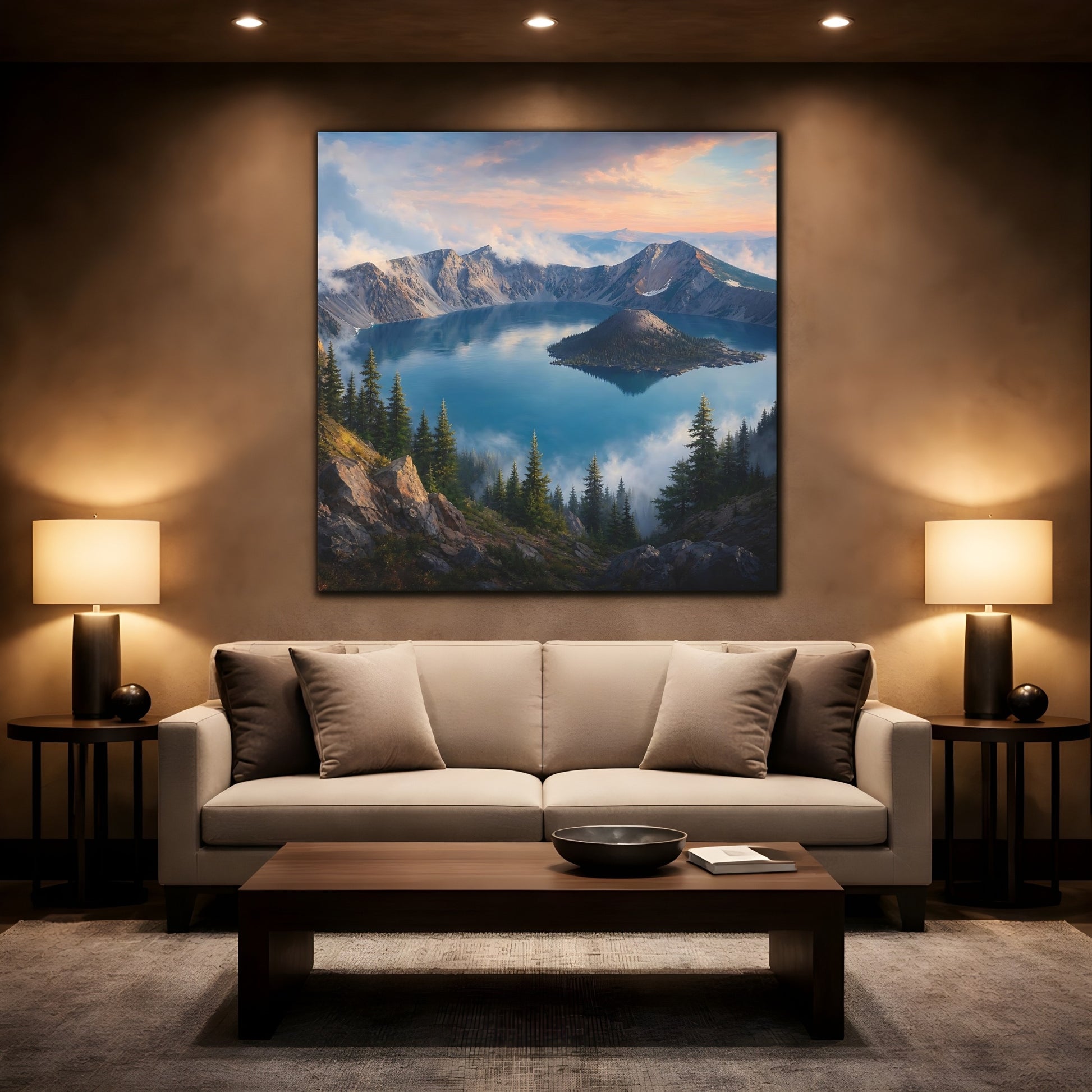Mockup 2. Nature Mountain Lake Blue Lake Mountains shown as stretched canvas wall art