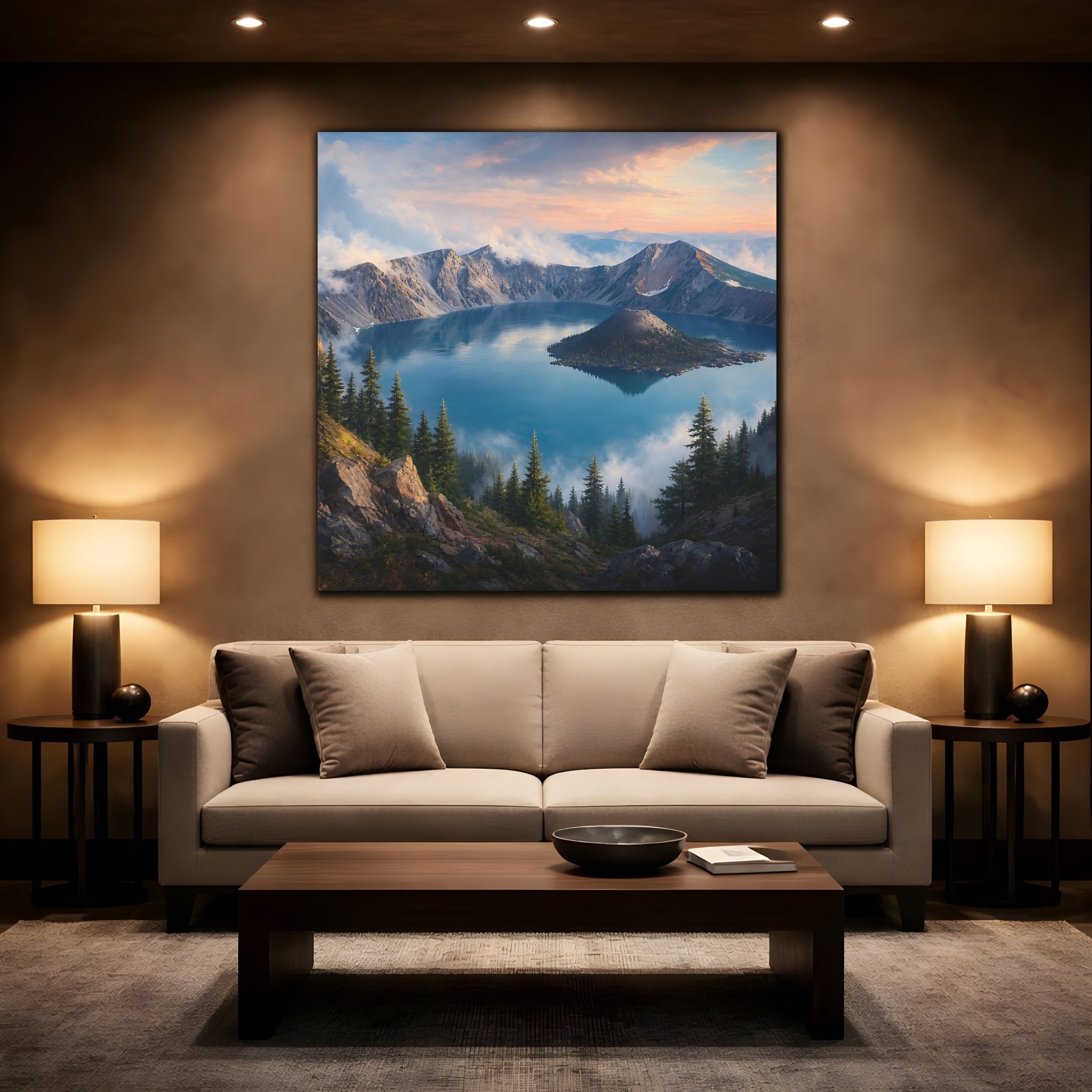 Mockup 2. Nature Mountain Lake Blue Lake Mountains shown as stretched canvas wall art