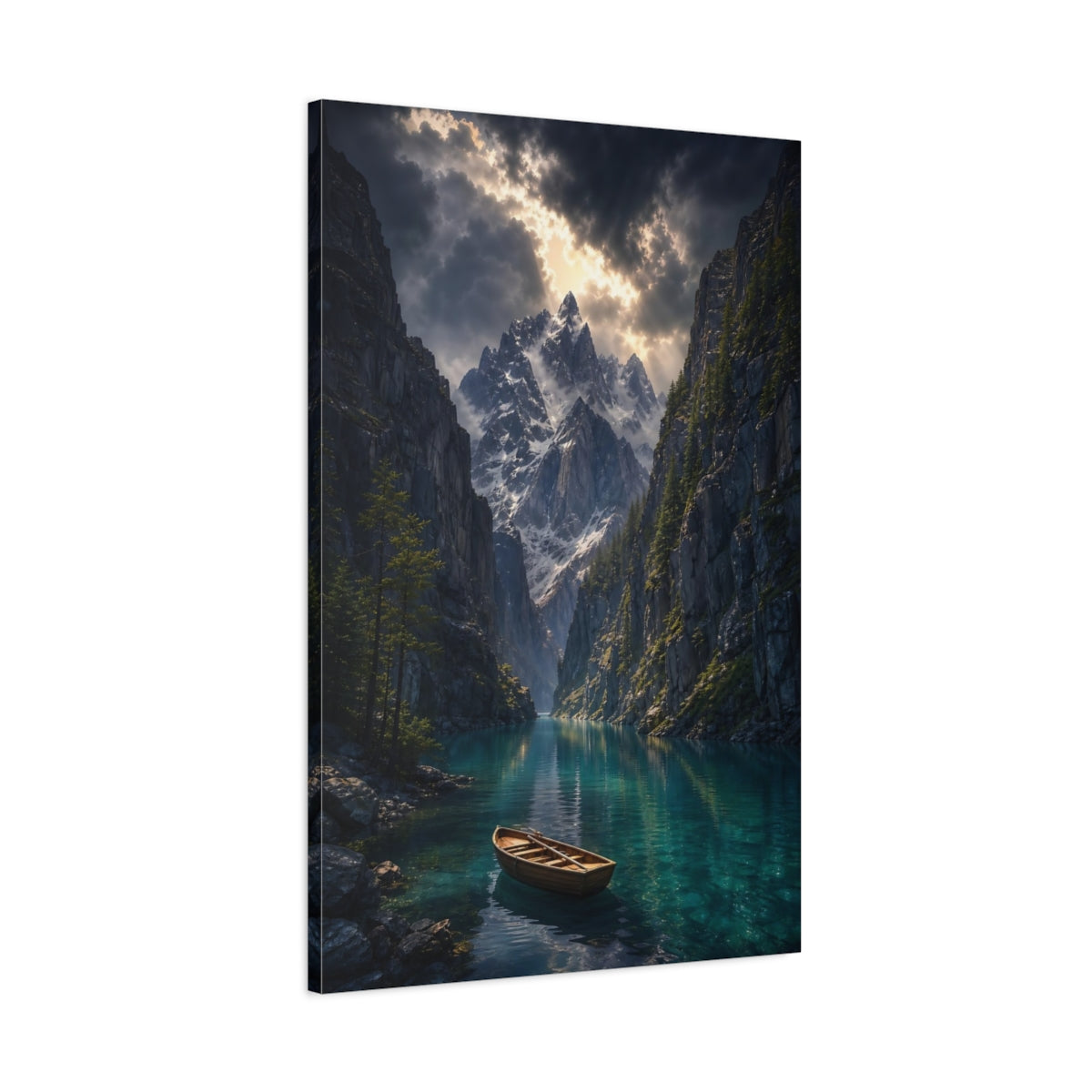 Main Mockup. Nature Mountain Lake Blue Mountain Lake shown as stretched canvas wall art