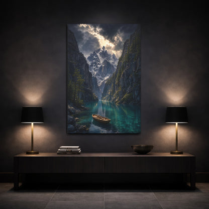 Mockup 3. Nature Mountain Lake Blue Mountain Lake shown as stretched canvas wall art
