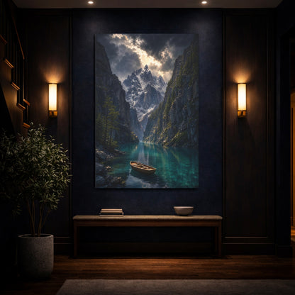 Mockup 4. Nature Mountain Lake Blue Mountain Lake shown as stretched canvas wall art