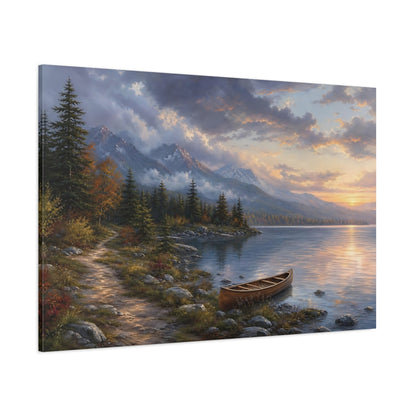 Side Mockup 1. Nature Mountain Lake Colorful Mountain Lake shown as stretched canvas wall art