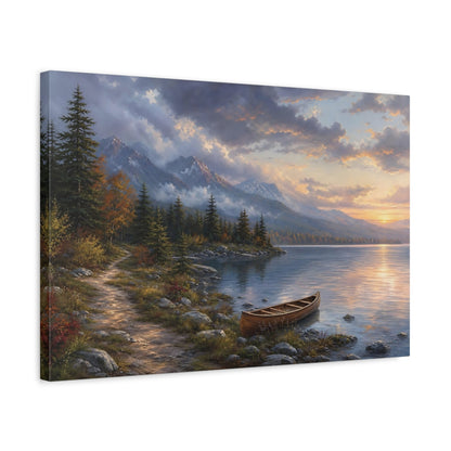 Side Mockup 3. Nature Mountain Lake Colorful Mountain Lake shown as stretched canvas wall art