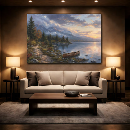 Mockup 2. Nature Mountain Lake Colorful Mountain Lake shown as stretched canvas wall art