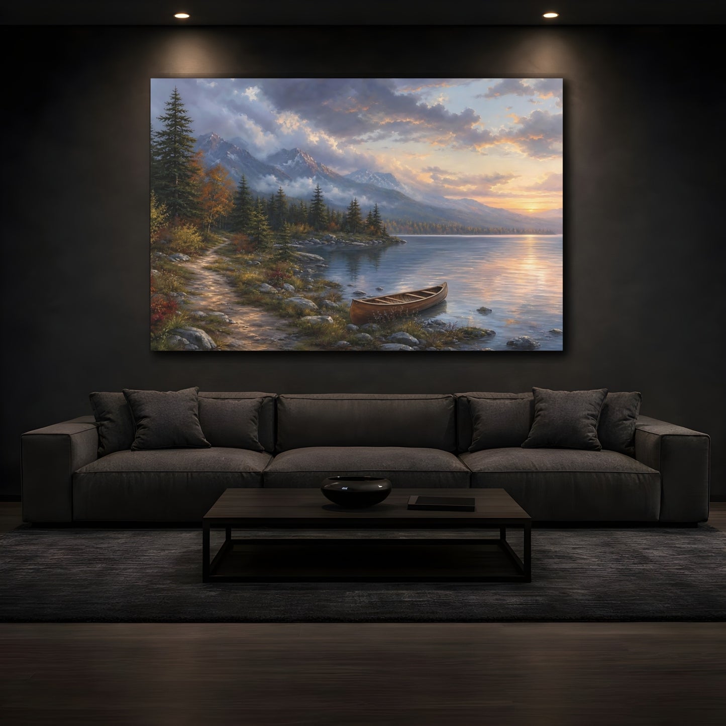 Mockup 3. Nature Mountain Lake Colorful Mountain Lake shown as stretched canvas wall art