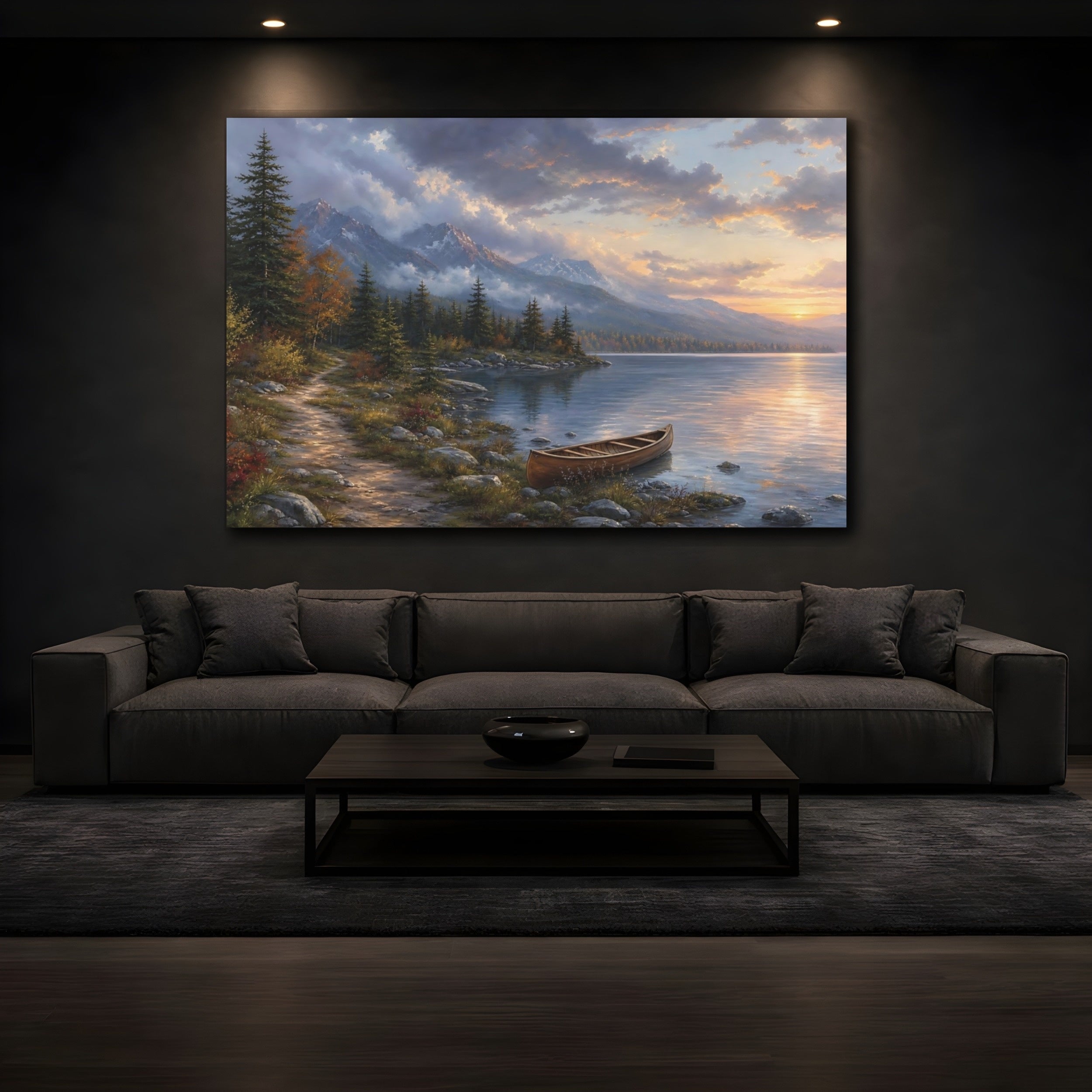 Mockup 3. Nature Mountain Lake Colorful Mountain Lake shown as stretched canvas wall art