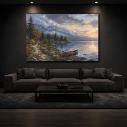Mockup 3. Nature Mountain Lake Colorful Mountain Lake shown as stretched canvas wall art