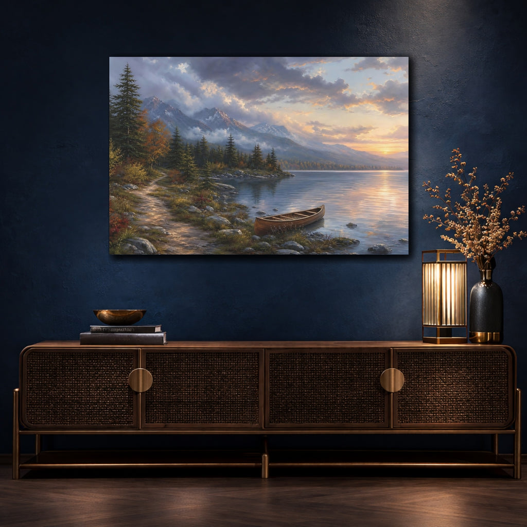 Mockup 4. Nature Mountain Lake Colorful Mountain Lake shown as stretched canvas wall art