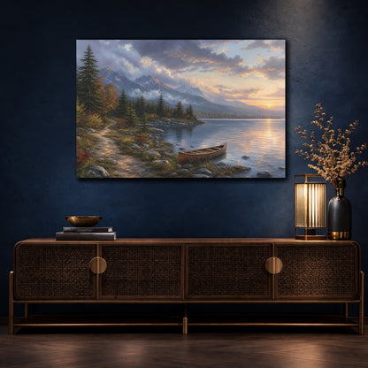 Mockup 4. Nature Mountain Lake Colorful Mountain Lake shown as stretched canvas wall art