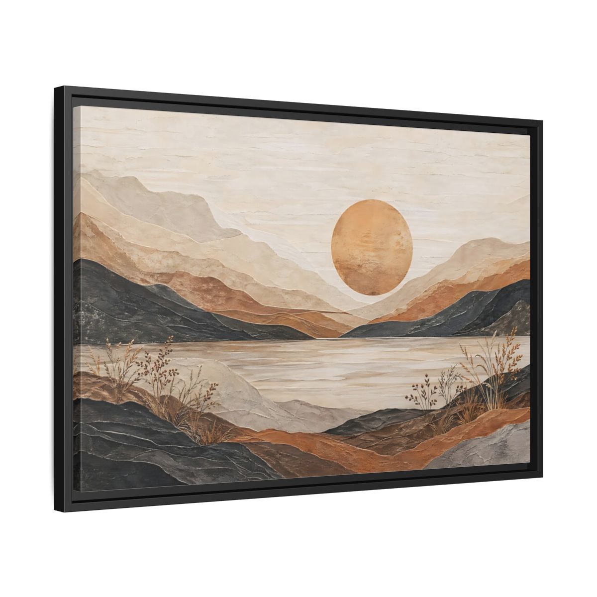 Side Mockup 14. Nature Mountain Lake Earthy Tones Landscape shown as stretched canvas wall art