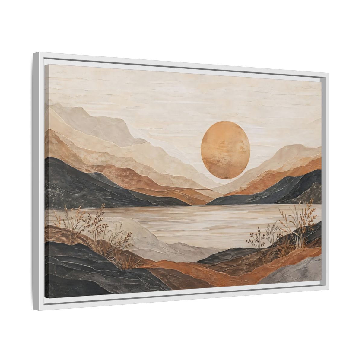 Side Mockup 10. Nature Mountain Lake Earthy Tones Landscape shown as stretched canvas wall art