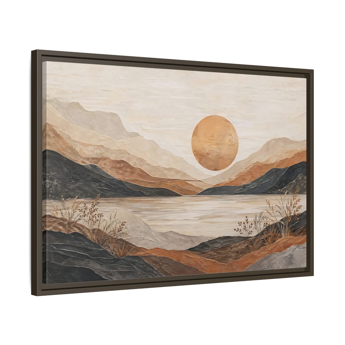 Side Mockup 11. Nature Mountain Lake Earthy Tones Landscape shown as stretched canvas wall art