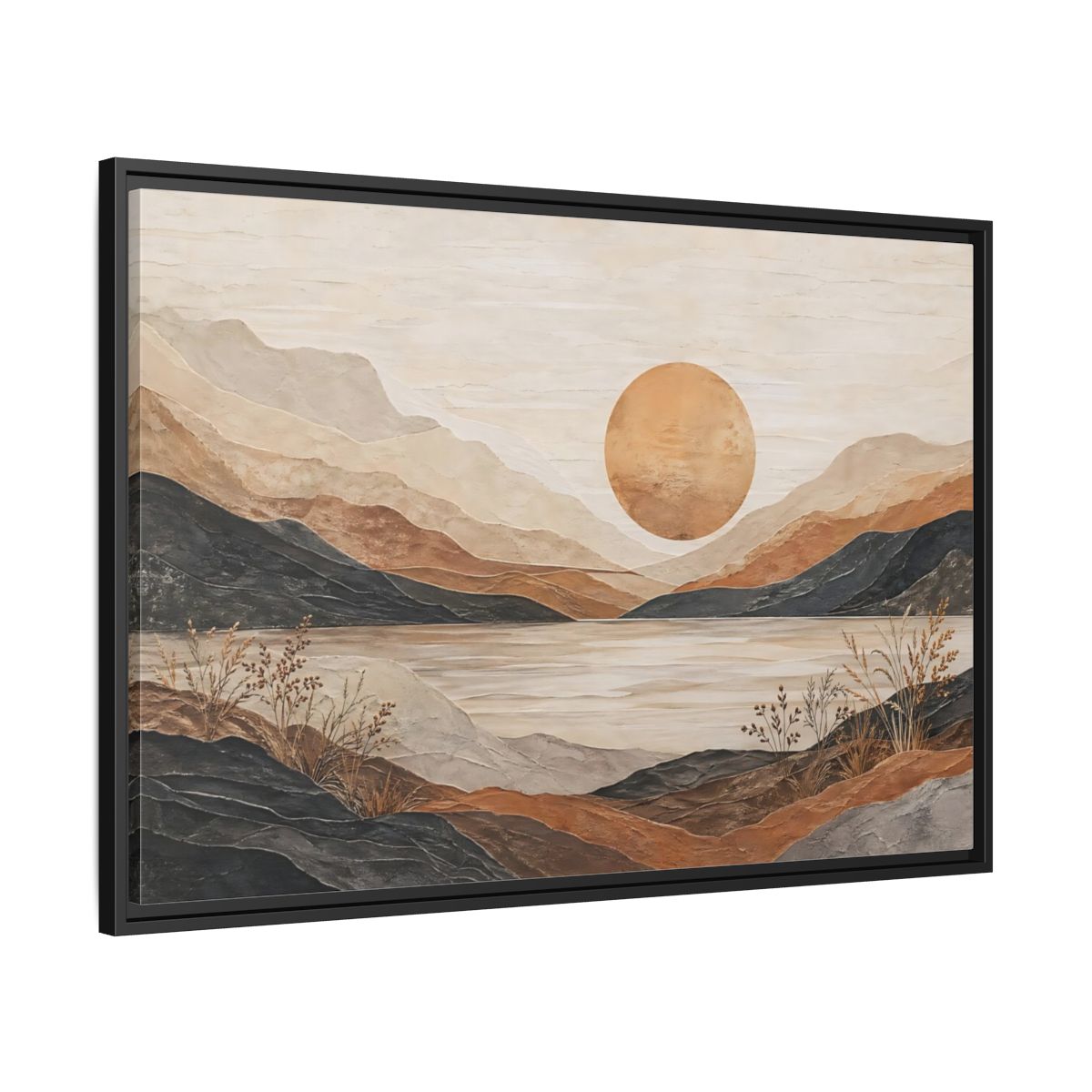 Side Mockup 13. Nature Mountain Lake Earthy Tones Landscape shown as stretched canvas wall art