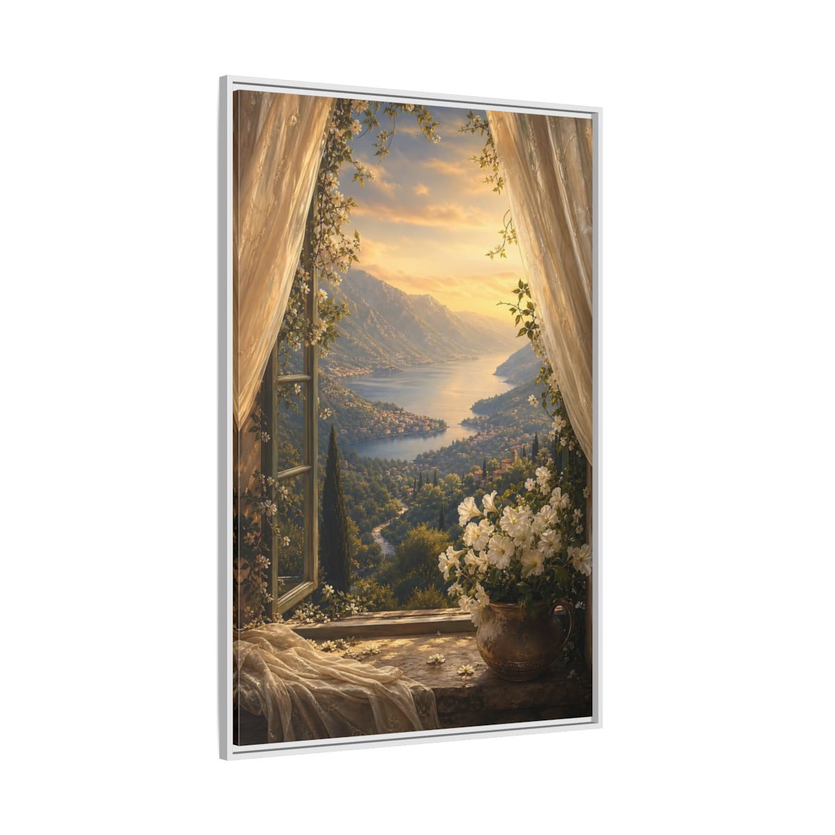 Side Mockup 7. Nature Mountain Lake Golden Lake Mountain shown as stretched canvas wall art
