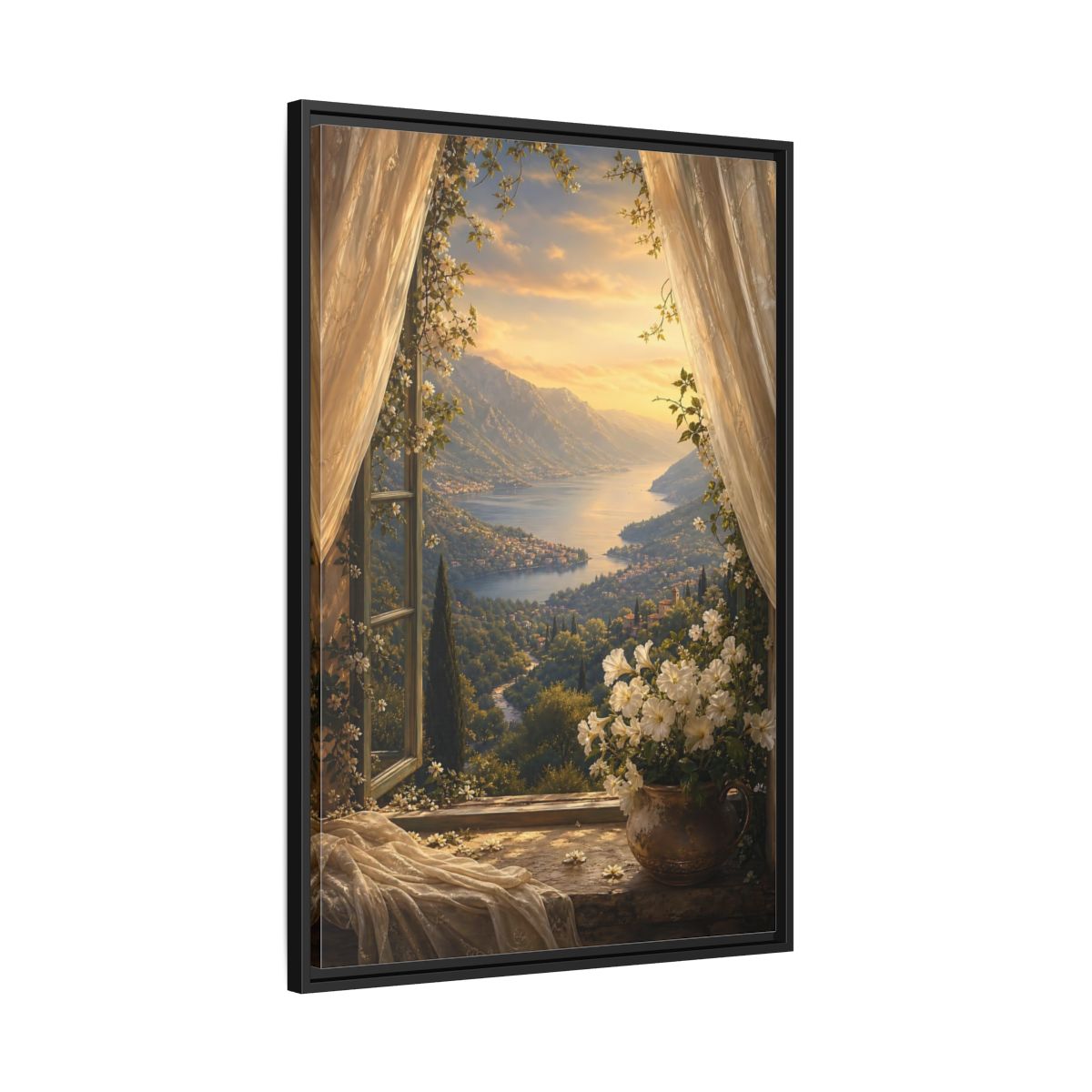 Side Mockup 13. Nature Mountain Lake Golden Lake Mountain shown as stretched canvas wall art