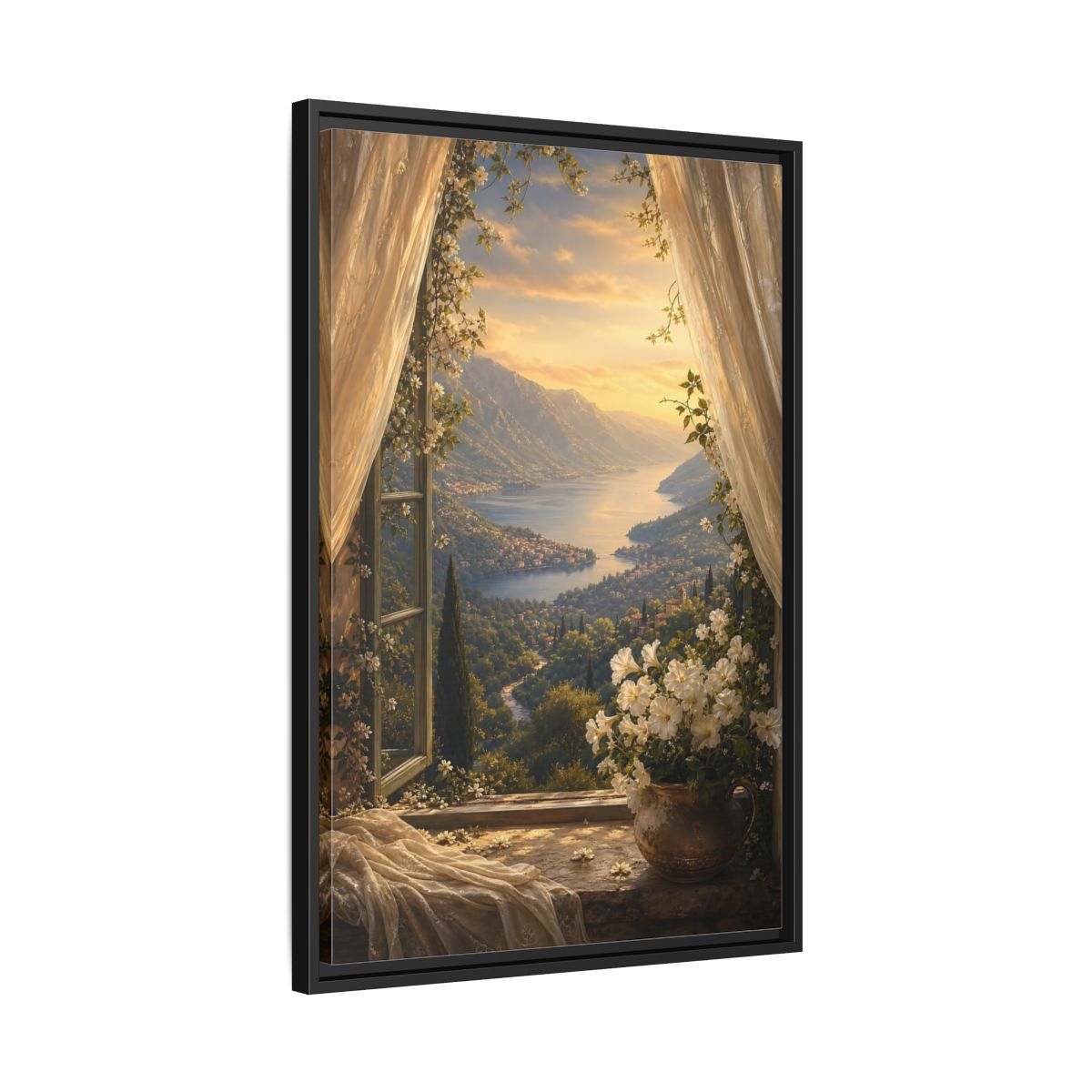 Side Mockup 14. Nature Mountain Lake Golden Lake Mountain shown as stretched canvas wall art
