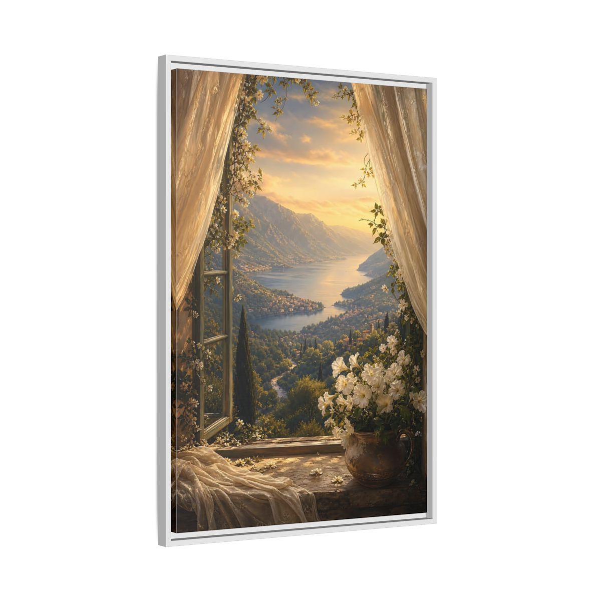 Side Mockup 9. Nature Mountain Lake Golden Lake Mountain shown as stretched canvas wall art
