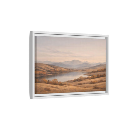 Side Mockup 4. Nature Mountain Lake Golden Hues shown as stretched canvas wall art