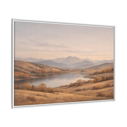 Side Mockup 7. Nature Mountain Lake Golden Hues shown as stretched canvas wall art