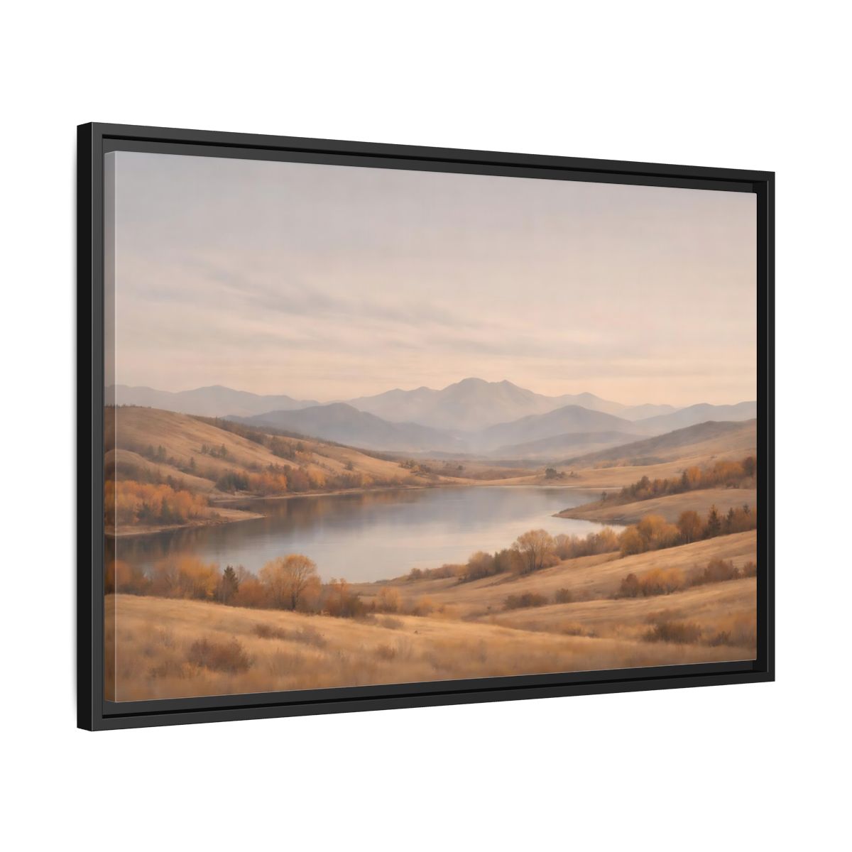 Side Mockup 14. Nature Mountain Lake Golden Hues shown as stretched canvas wall art