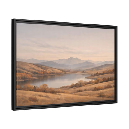 Side Mockup 14. Nature Mountain Lake Golden Hues shown as stretched canvas wall art