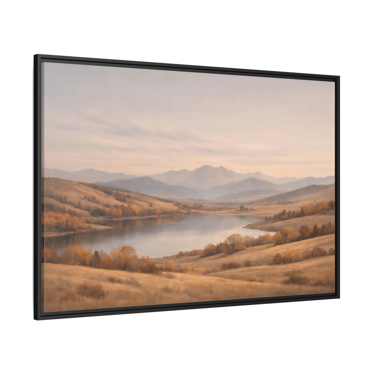 Side Mockup 12. Nature Mountain Lake Golden Hues shown as stretched canvas wall art