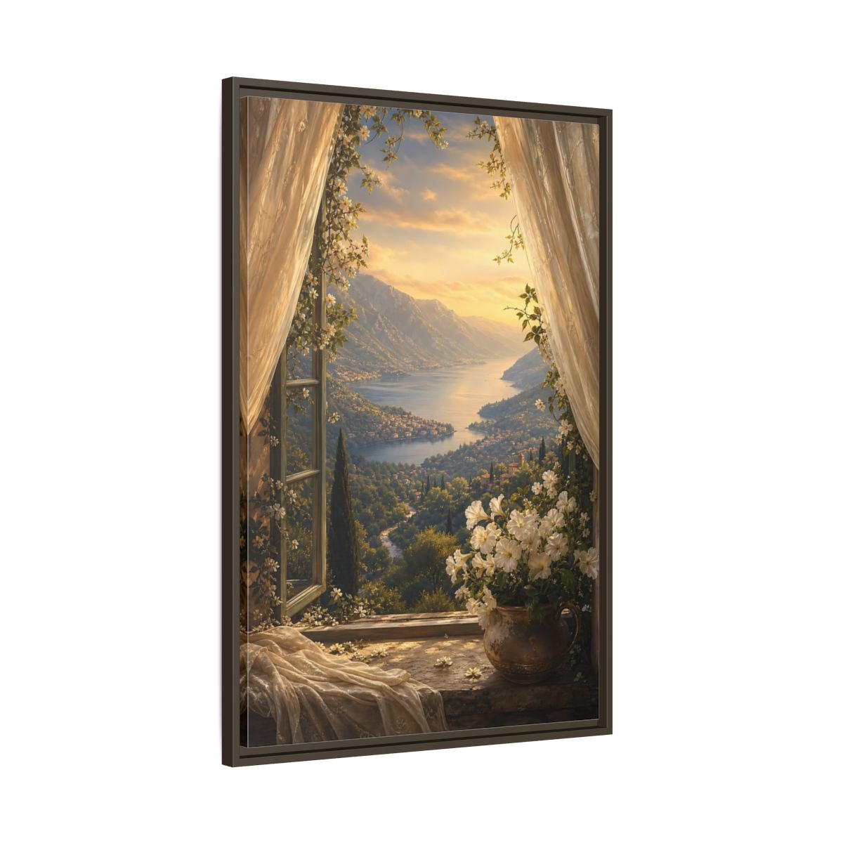 Main Mockup. Nature Mountain Lake Golden Lake Mountain shown as stretched canvas wall art