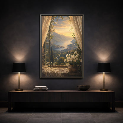 Mockup 3. Nature Mountain Lake Golden Lake Mountain shown as stretched canvas wall art
