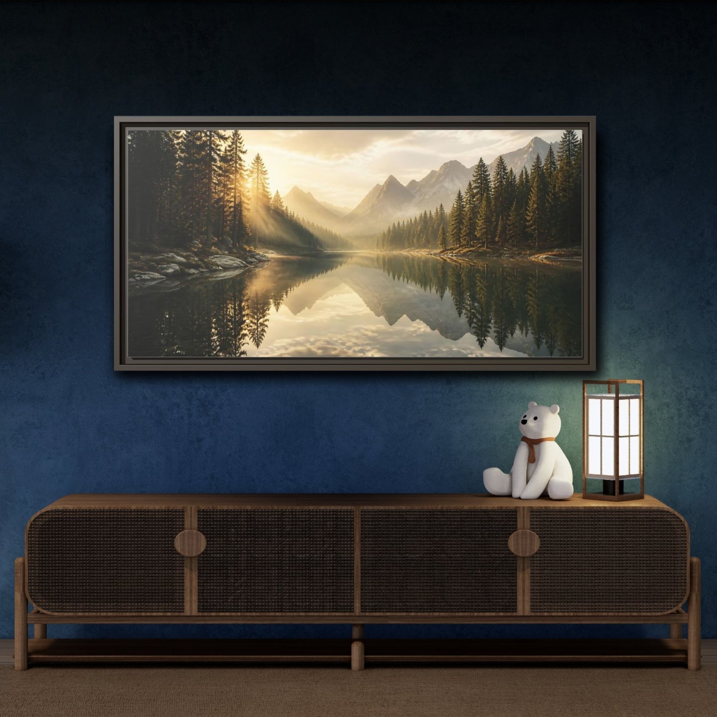 Mockup 4. Nature Mountain Lake Golden Light Landscape shown as stretched canvas wall art
