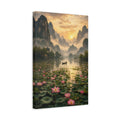 Side Mockup 4. Nature Mountain Lake Golden Lotus Landscape shown as stretched canvas wall art