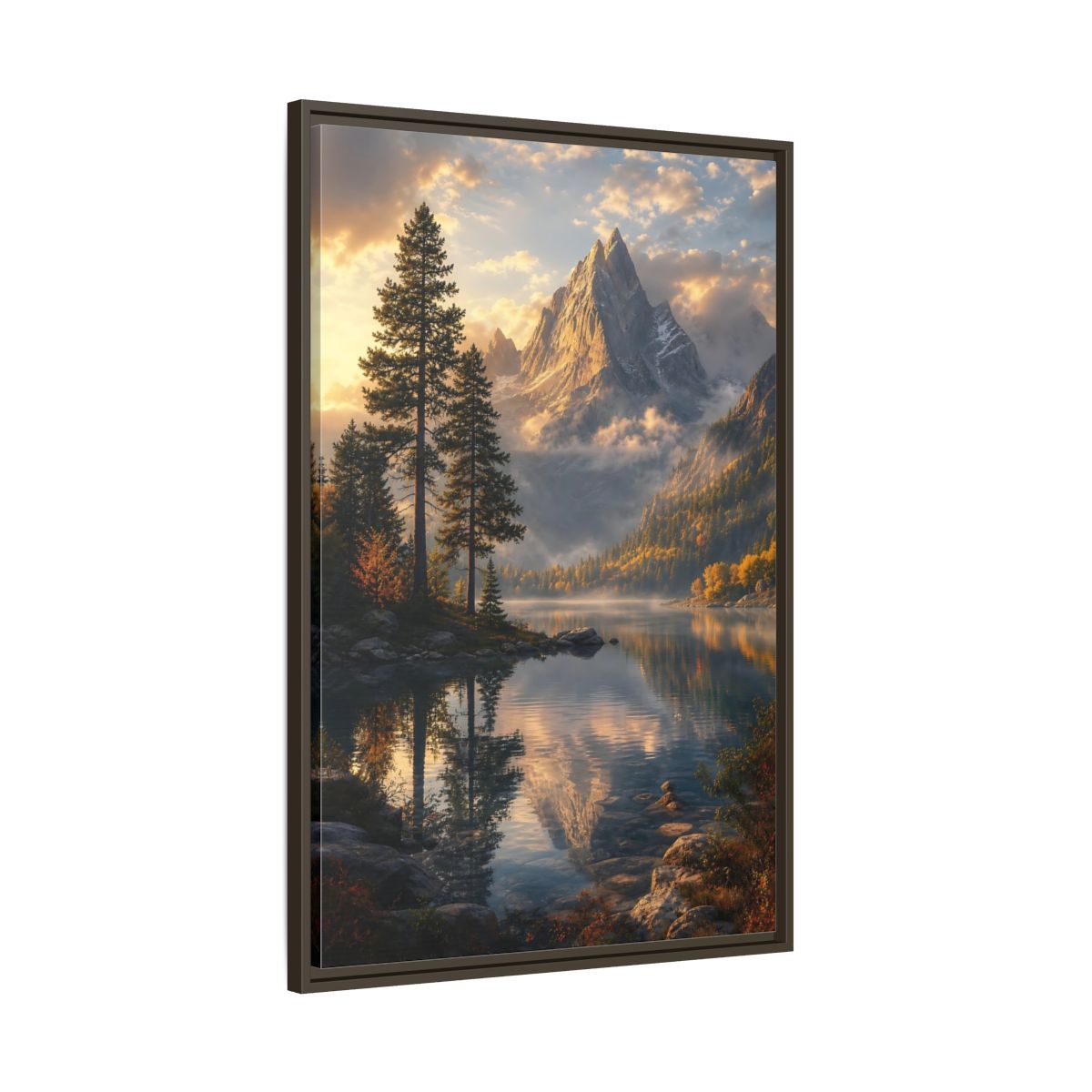 Main Mockup. Nature Mountain Lake Golden Mountain Lake shown as stretched canvas wall art