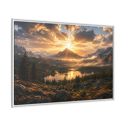 Side Mockup 7. Nature Mountain Lake Golden Mountain Sunset shown as stretched canvas wall art