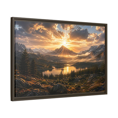 Side Mockup 11. Nature Mountain Lake Golden Mountain Sunset shown as stretched canvas wall art