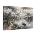 Side Mockup 4. Nature Mountain Lake Gray And Blue shown as stretched canvas wall art