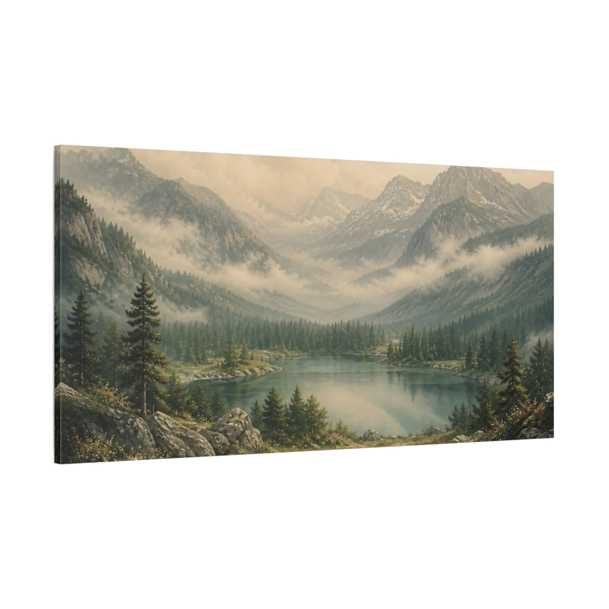 Side Mockup 2. Nature Mountain Lake Mountain Lake Landscape shown as stretched canvas wall art