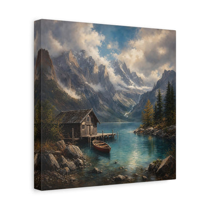 Side Mockup 8. Nature Mountain Lake Mountain Lake Landscape shown as stretched canvas wall art