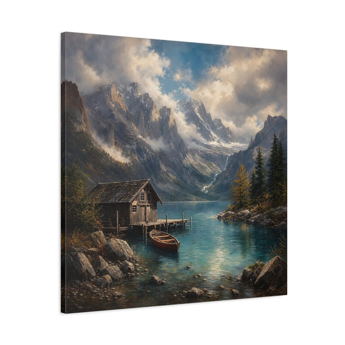 Side Mockup 3. Nature Mountain Lake Mountain Lake Landscape shown as stretched canvas wall art