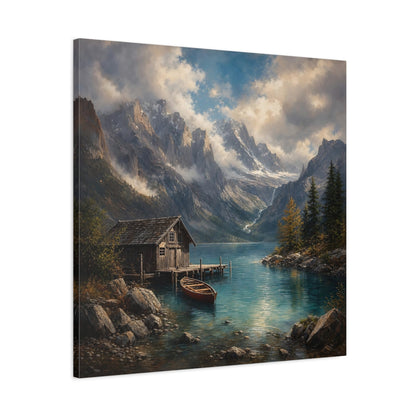 Side Mockup 3. Nature Mountain Lake Mountain Lake Landscape shown as stretched canvas wall art