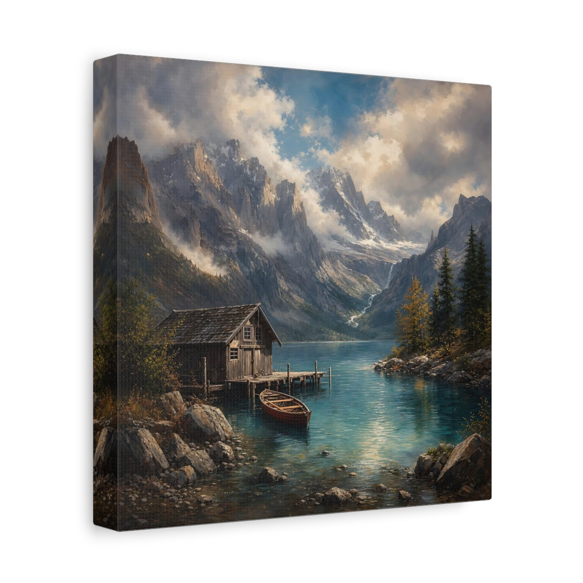 Side Mockup 9. Nature Mountain Lake Mountain Lake Landscape shown as stretched canvas wall art