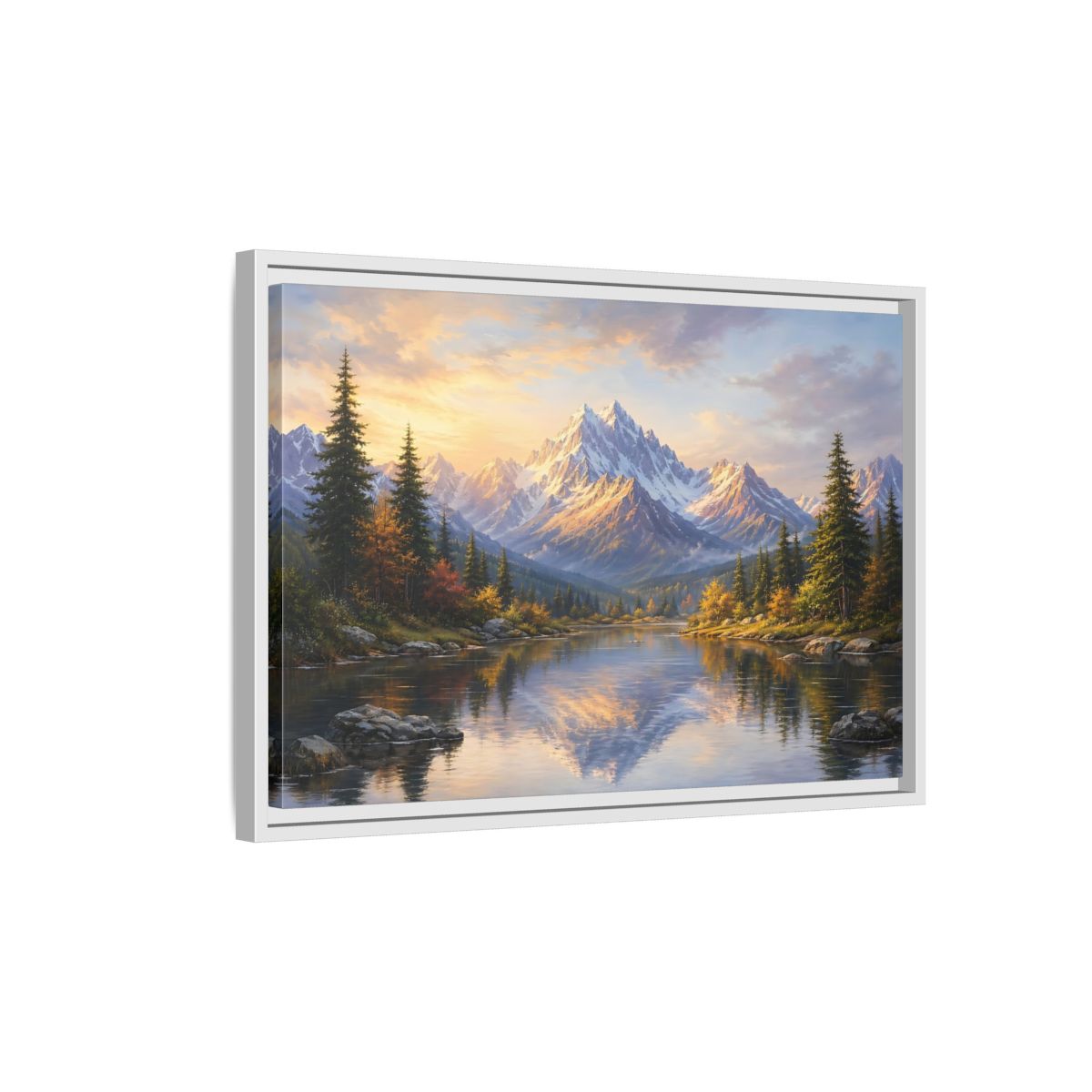 Side Mockup 1. Nature Mountain Lake Mountain Lake Landscape shown as stretched canvas wall art