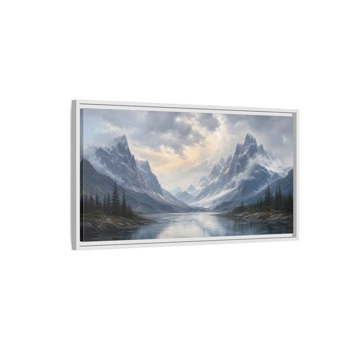 Side Mockup 1. Nature Mountain Lake Mountain Lake Landscape shown as stretched canvas wall art