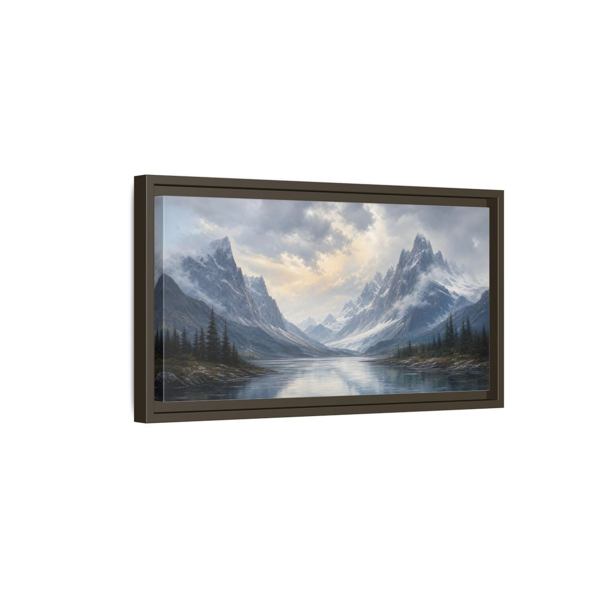 Side Mockup 7. Nature Mountain Lake Mountain Lake Landscape shown as stretched canvas wall art