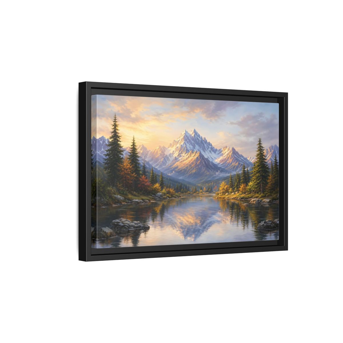 Side Mockup 6. Nature Mountain Lake Mountain Lake Landscape shown as stretched canvas wall art