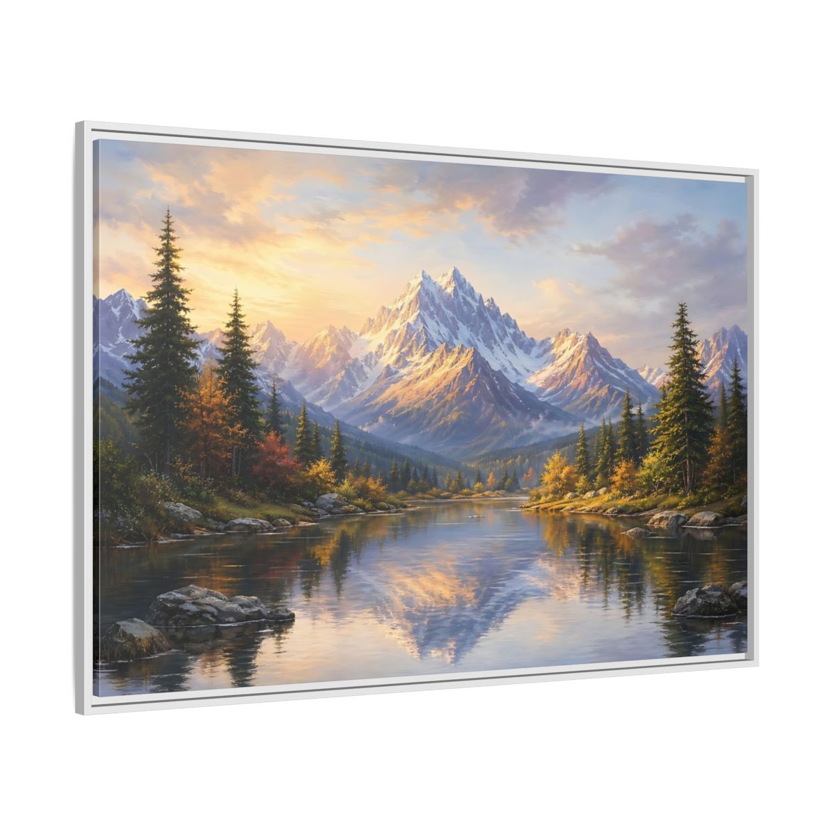 Side Mockup 7. Nature Mountain Lake Mountain Lake Landscape shown as stretched canvas wall art