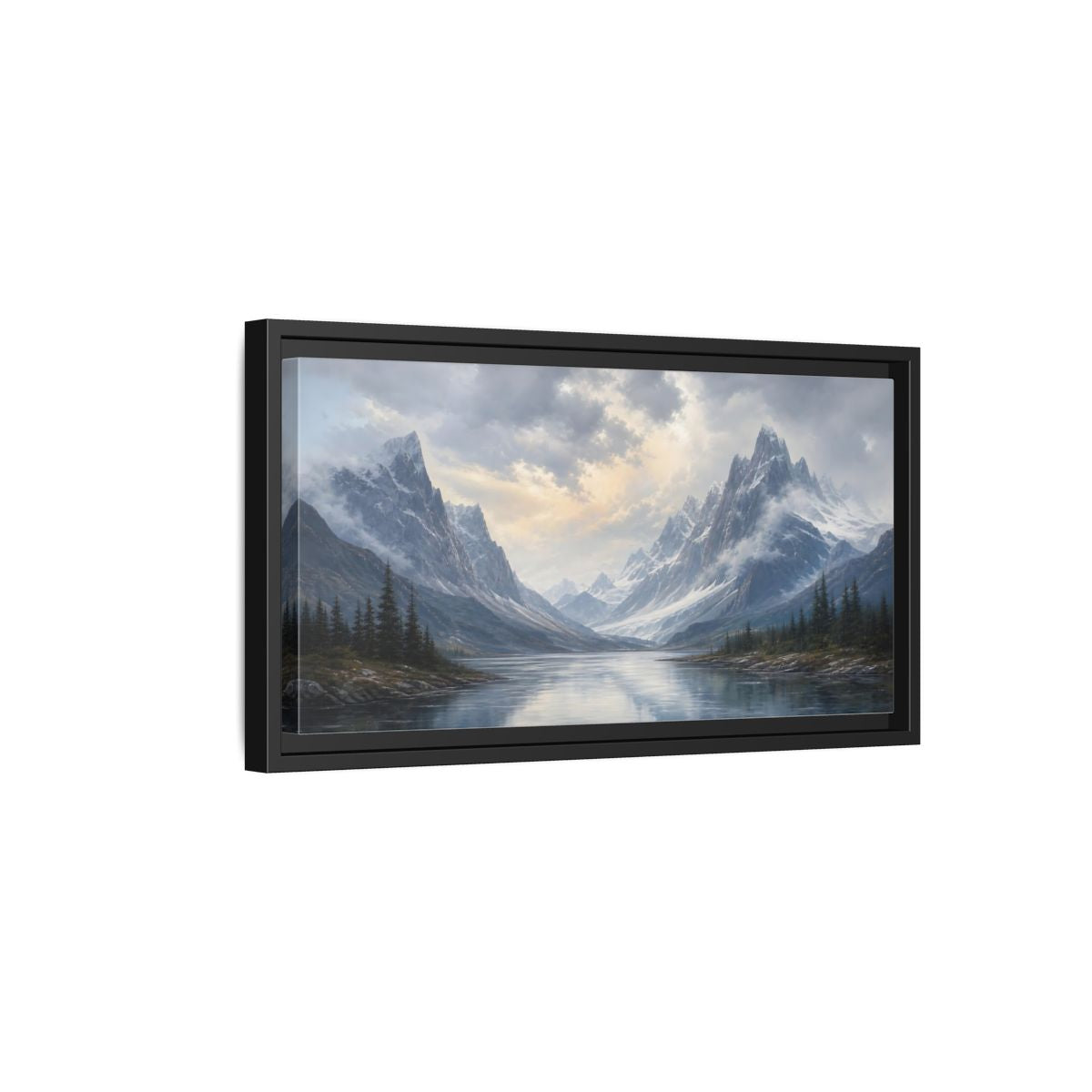 Side Mockup 8. Nature Mountain Lake Mountain Lake Landscape shown as stretched canvas wall art