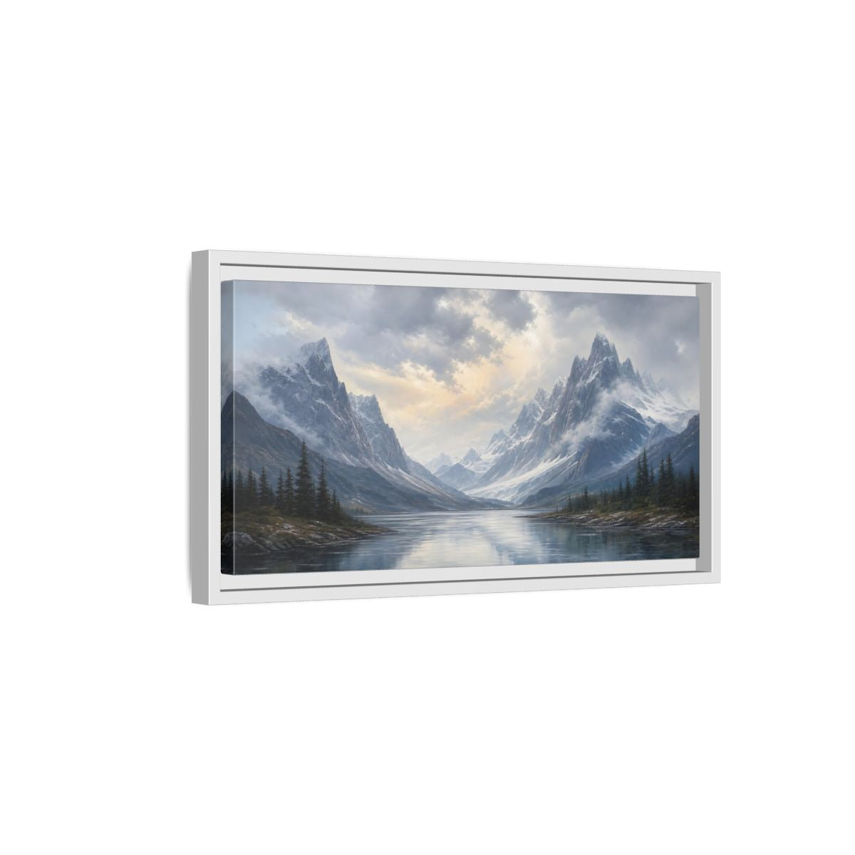 Side Mockup 6. Nature Mountain Lake Mountain Lake Landscape shown as stretched canvas wall art