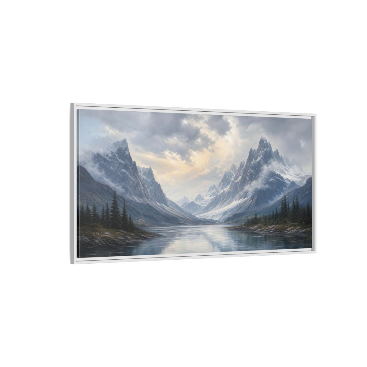 Side Mockup 3. Nature Mountain Lake Mountain Lake Landscape shown as stretched canvas wall art