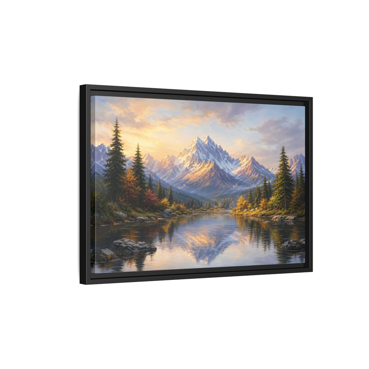 Side Mockup 3. Nature Mountain Lake Mountain Lake Landscape shown as stretched canvas wall art