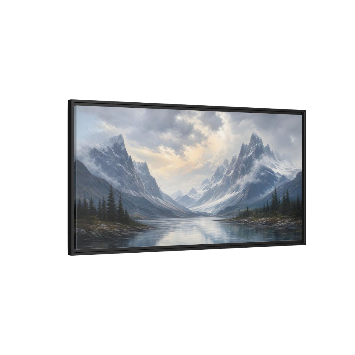 Side Mockup 5. Nature Mountain Lake Mountain Lake Landscape shown as stretched canvas wall art